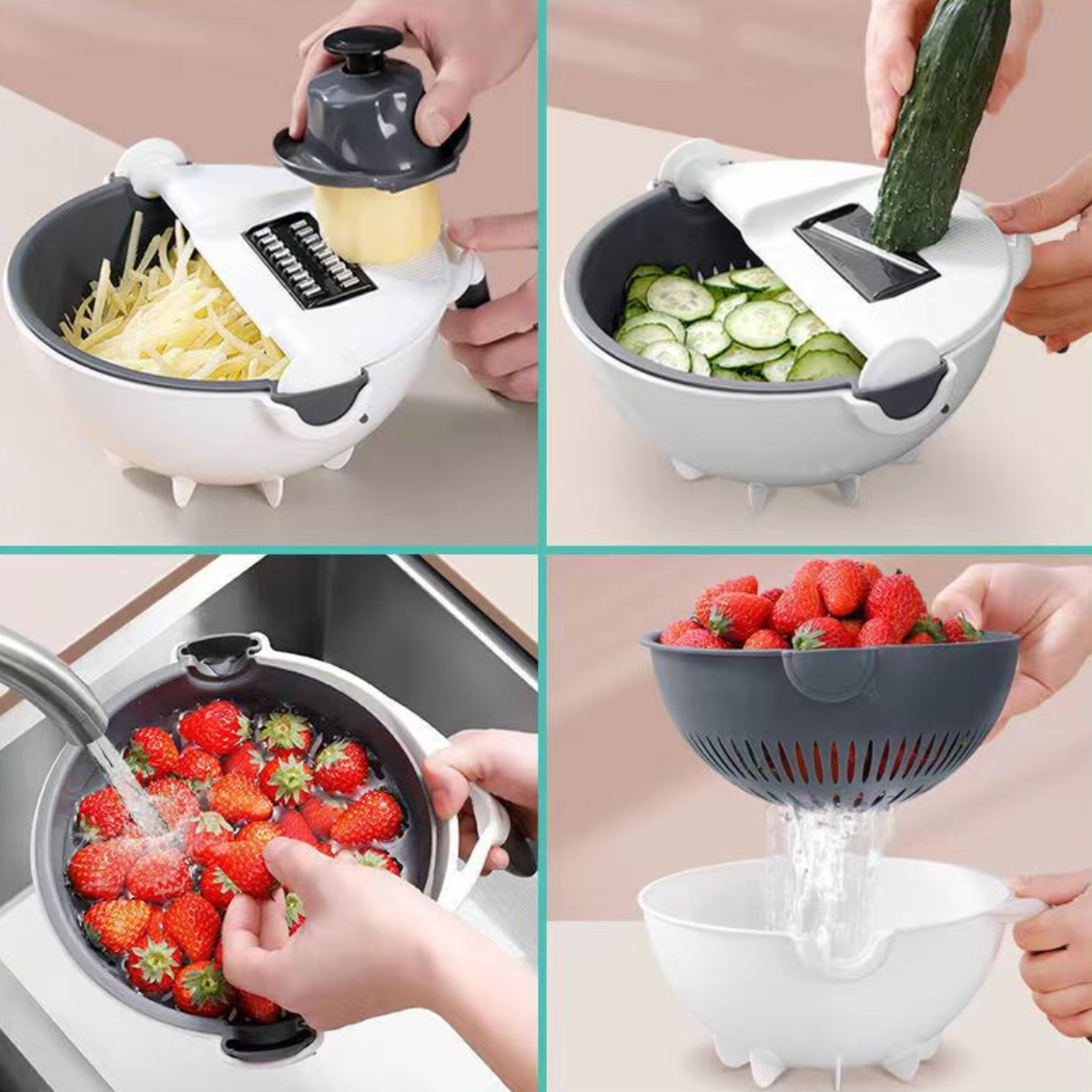 Llevá 2 y Pagá 1 | Cortador de Verduras Multifunción con Cuchillas de Acero Inoxidable + Escurridor